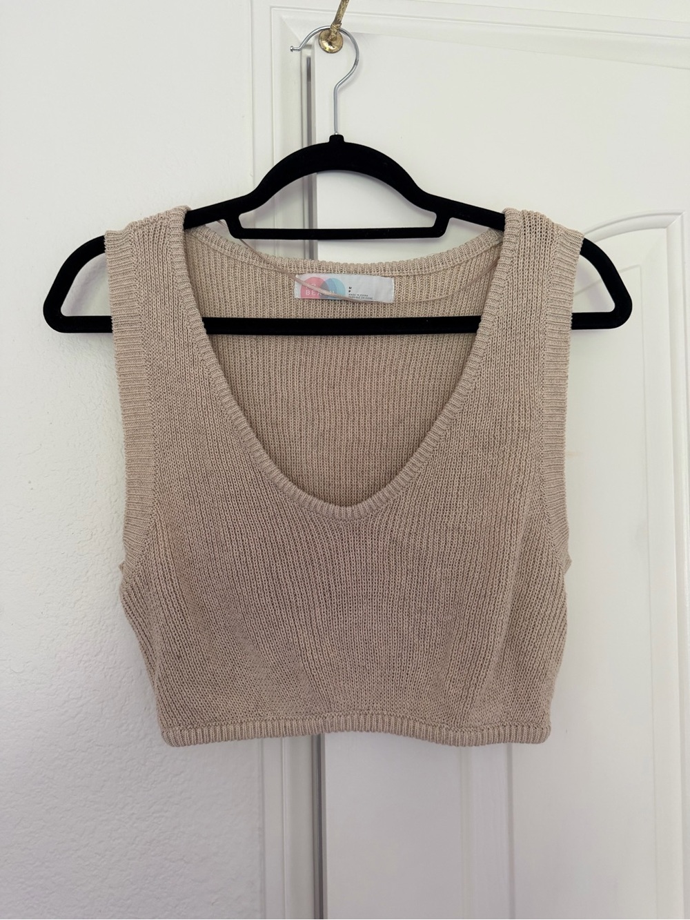 Free People Neutral Knit V-Neck Cropped Tank Top